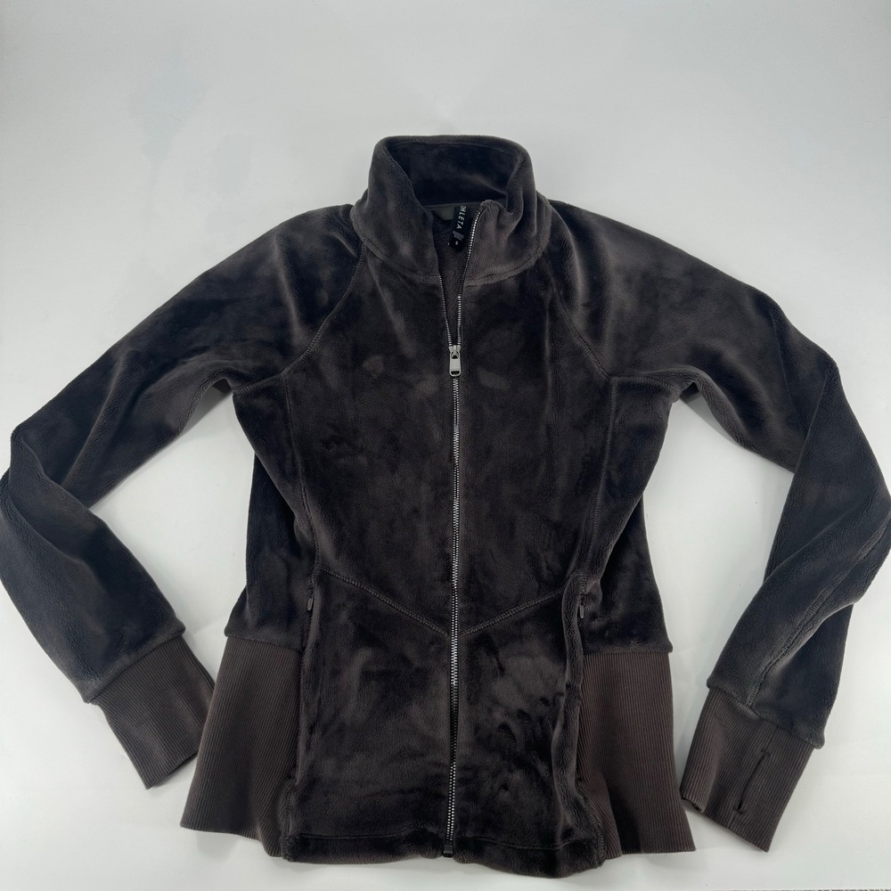 Athleta Womens Small Gray High Pile Plush Fleece Full Zip‎ Jacket Mock Neck Soft